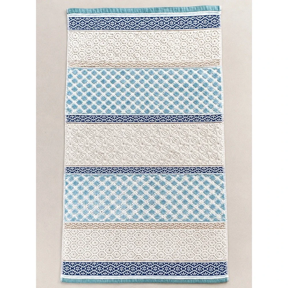 4- Threshold Aqua Blue Floral Geometric Jacquard Cotton Bath Towel 27x52 New